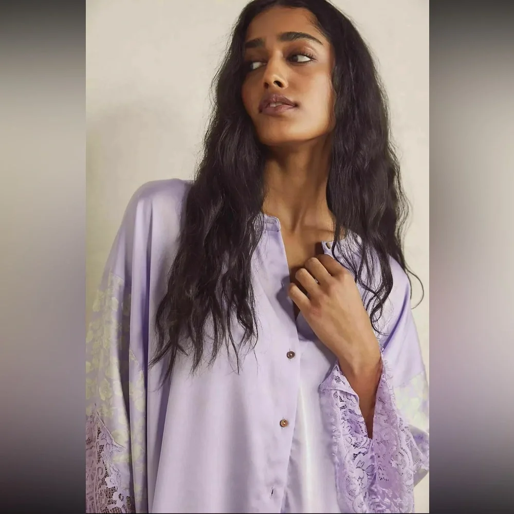 Free People Intimately Purple Night Out Sleep Shirt Top Floral Buttondown XS - Picture 2 of 8